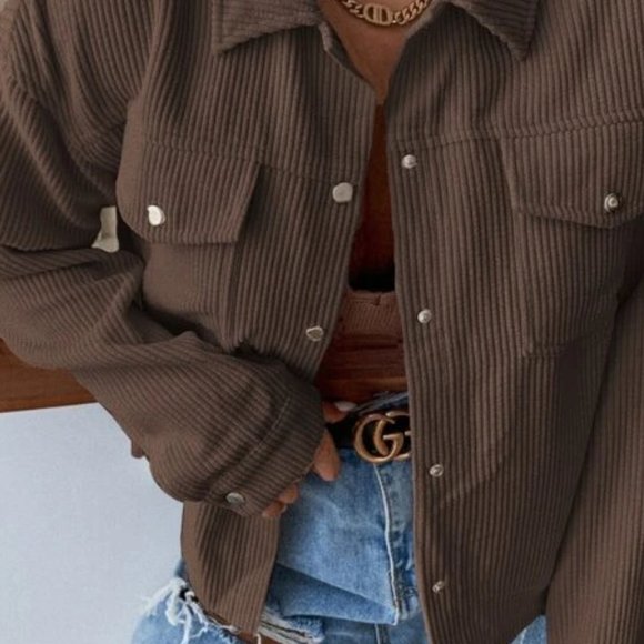 COFFEE BROWN CORDUROY BOTTON DOWN JACKET FALL WINT - Picture 5 of 7